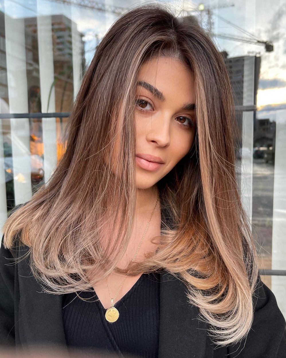 Ash Brown Balayage with Blonde Ends