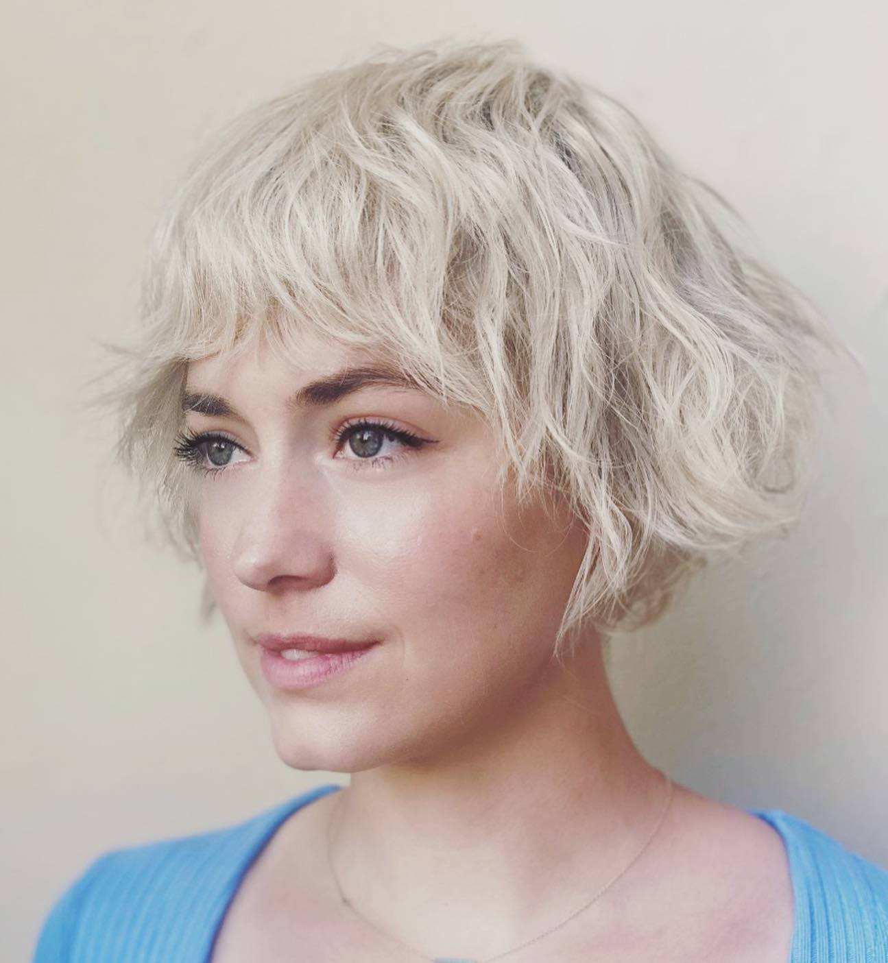 Short Wavy Platinum Bob
