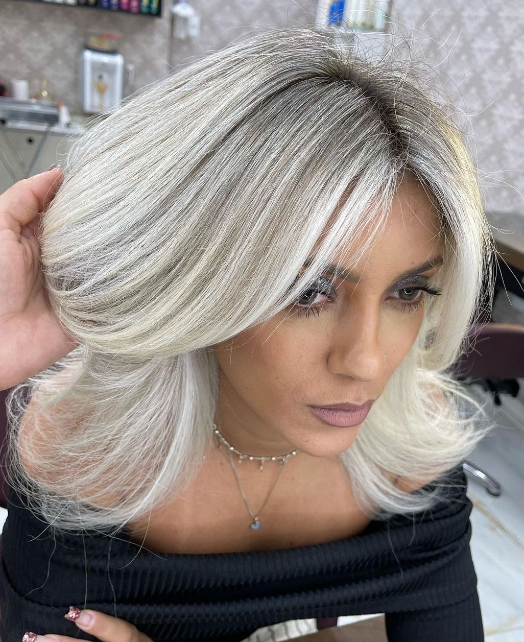 Mid-Length White Blonde Balayage Hairstyle